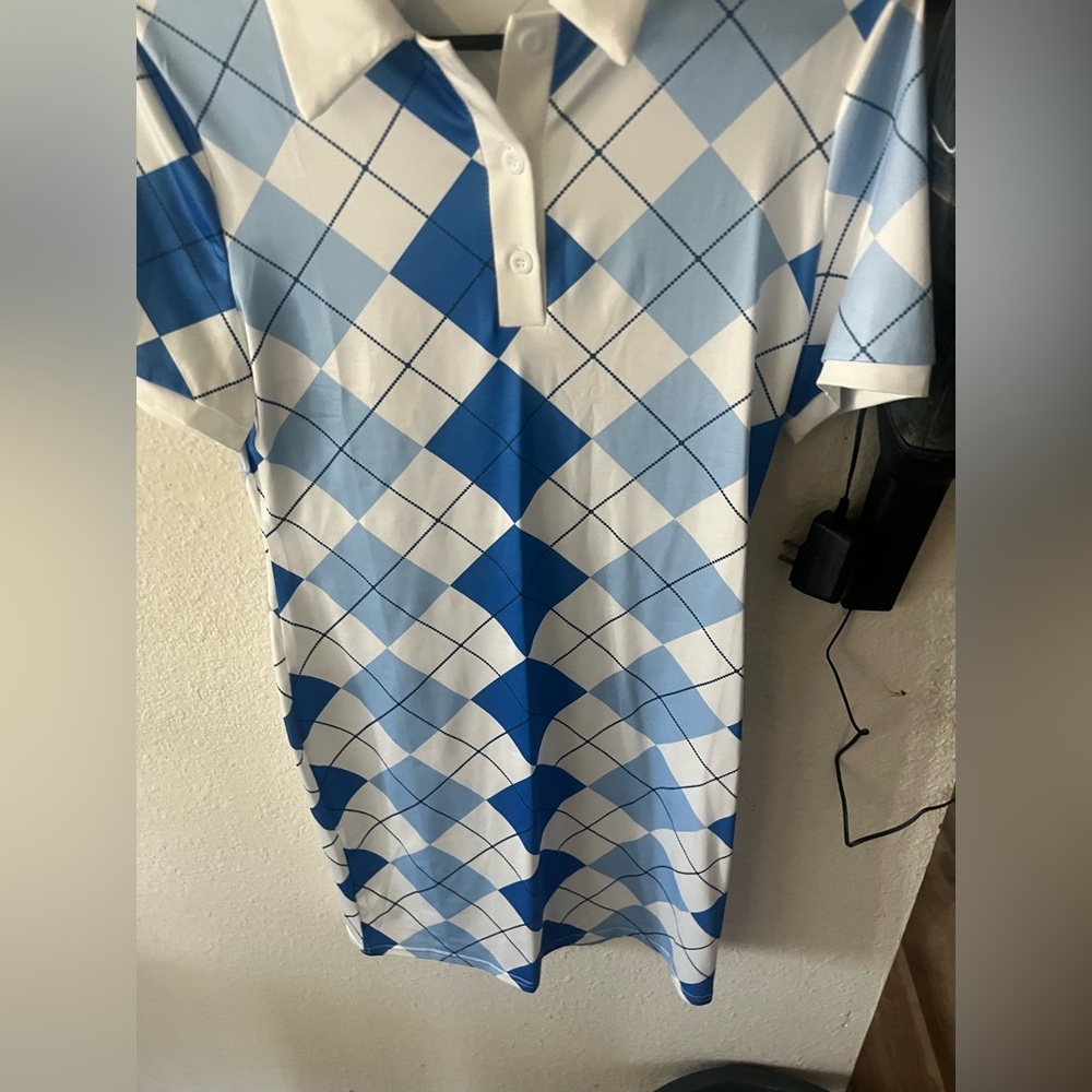 Blue and white polo